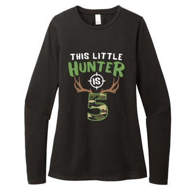 Little Hunter Is 5 Birthday Boys 5th Birthday Deer Hunter Womens CVC Long Sleeve Shirt