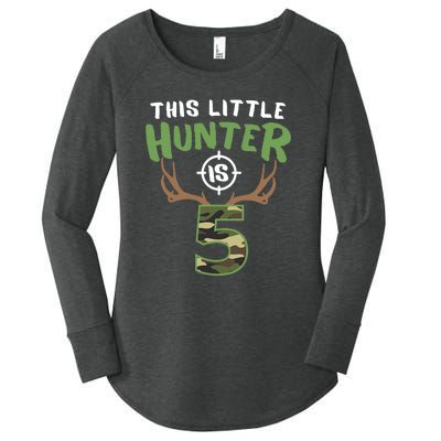 Little Hunter Is 5 Birthday Boys 5th Birthday Deer Hunter Women's Perfect Tri Tunic Long Sleeve Shirt