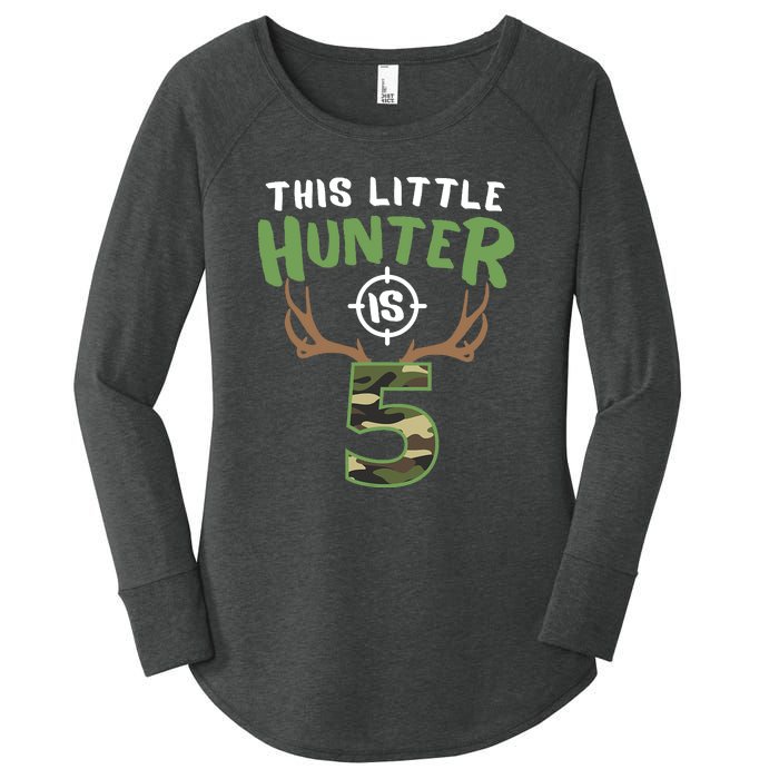 Little Hunter Is 5 Birthday Boys 5th Birthday Deer Hunter Women's Perfect Tri Tunic Long Sleeve Shirt