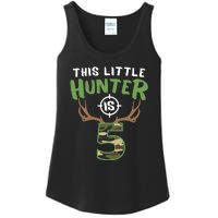 Little Hunter Is 5 Birthday Boys 5th Birthday Deer Hunter Ladies Essential Tank