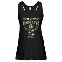 Little Hunter Is 5 Birthday Boys 5th Birthday Deer Hunter Ladies Essential Flowy Tank