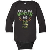 Little Hunter Is 5 Birthday Boys 5th Birthday Deer Hunter Baby Long Sleeve Bodysuit