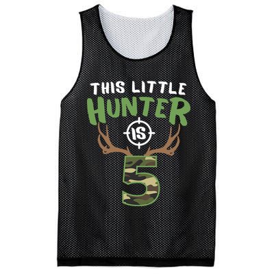 Little Hunter Is 5 Birthday Boys 5th Birthday Deer Hunter Mesh Reversible Basketball Jersey Tank