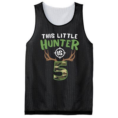 Little Hunter Is 5 Birthday Boys 5th Birthday Deer Hunter Mesh Reversible Basketball Jersey Tank