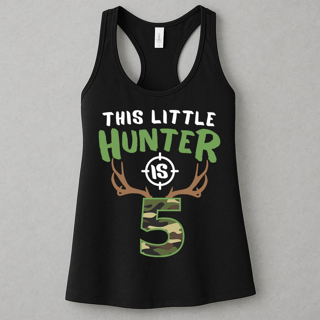 Little Hunter Is 5 Birthday Boys 5th Birthday Deer Hunter Womens Tank Top