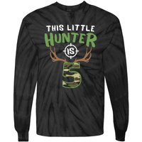 Little Hunter Is 5 Birthday Boys 5th Birthday Deer Hunter Tie-Dye Long Sleeve Shirt