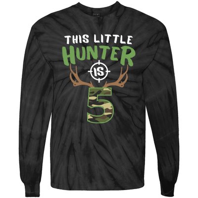 Little Hunter Is 5 Birthday Boys 5th Birthday Deer Hunter Tie-Dye Long Sleeve Shirt