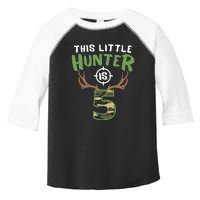 Little Hunter Is 5 Birthday Boys 5th Birthday Deer Hunter Toddler Fine Jersey T-Shirt