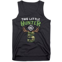 Little Hunter Is 5 Birthday Boys 5th Birthday Deer Hunter Tank Top