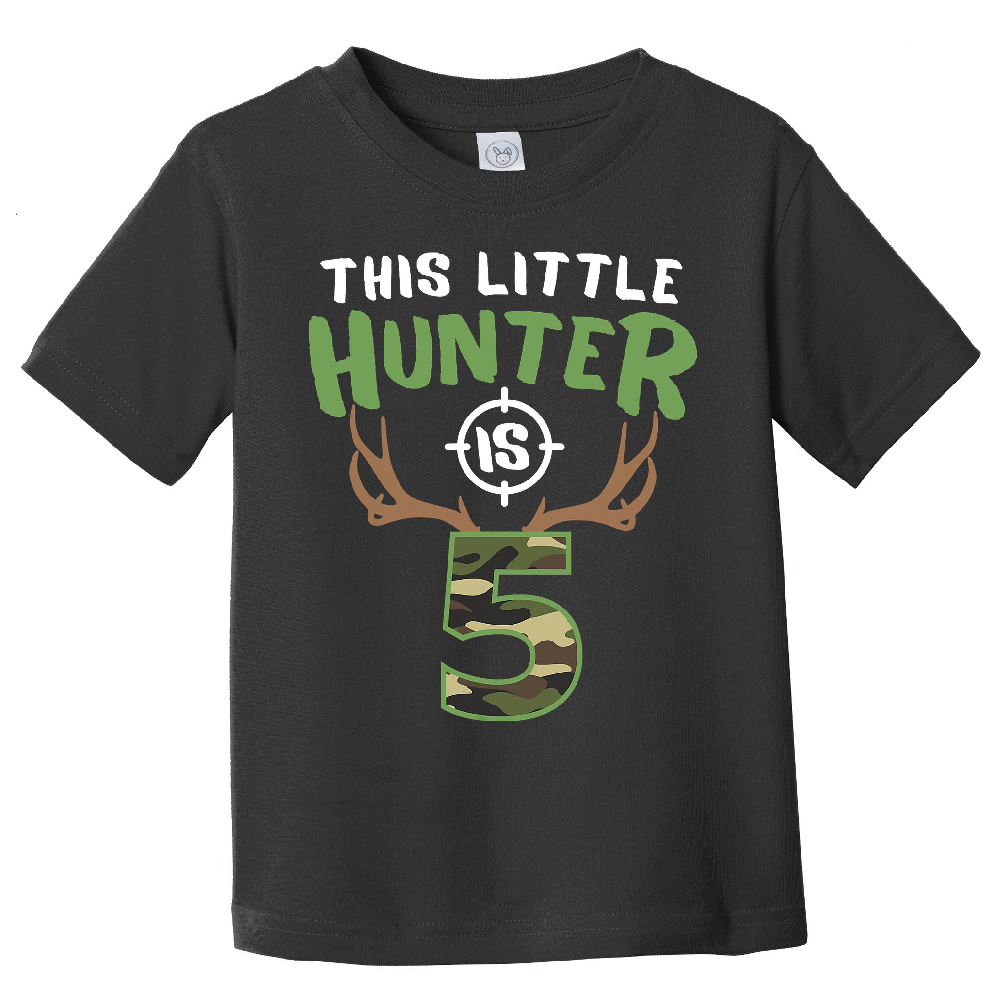 Little Hunter Is 5 Birthday Boys 5th Birthday Deer Hunter Toddler T-Shirt