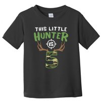 Little Hunter Is 5 Birthday Boys 5th Birthday Deer Hunter Toddler T-Shirt