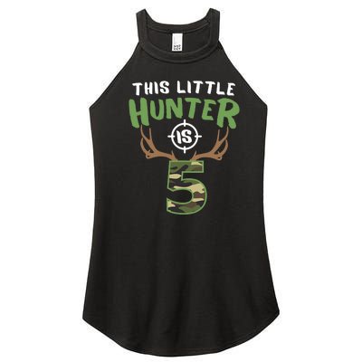 Little Hunter Is 5 Birthday Boys 5th Birthday Deer Hunter Women's Perfect Tri Rocker Tank