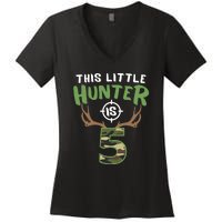 Little Hunter Is 5 Birthday Boys 5th Birthday Deer Hunter Women's V-Neck T-Shirt