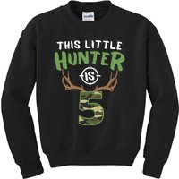 Little Hunter Is 5 Birthday Boys 5th Birthday Deer Hunter Kids Sweatshirt