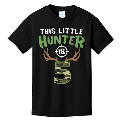 Little Hunter Is 5 Birthday Boys 5th Birthday Deer Hunter Kids T-Shirt