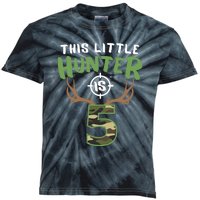 Little Hunter Is 5 Birthday Boys 5th Birthday Deer Hunter Kids Tie-Dye T-Shirt