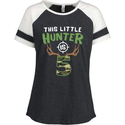 Little Hunter Is 5 Birthday Boys 5th Birthday Deer Hunter Enza Ladies Jersey Colorblock Tee