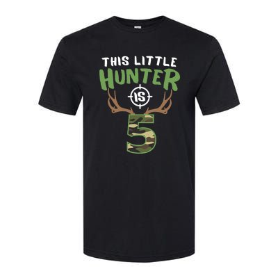 Little Hunter Is 5 Birthday Boys 5th Birthday Deer Hunter Softstyle® CVC T-Shirt