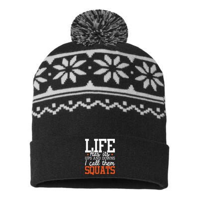 Life Has Its Ups And Downs Squats Weightlift Fitness Coach USA-Made Snowflake Beanie