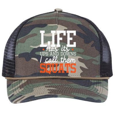 Life Has Its Ups And Downs Squats Weightlift Fitness Coach Retro Rope Trucker Hat Cap