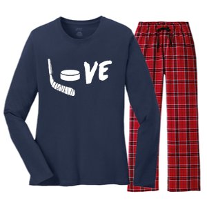 Love Hockey Ice Hockey Shirts & Gift For Hockey Fans Women's Long Sleeve Flannel Pajama Set 