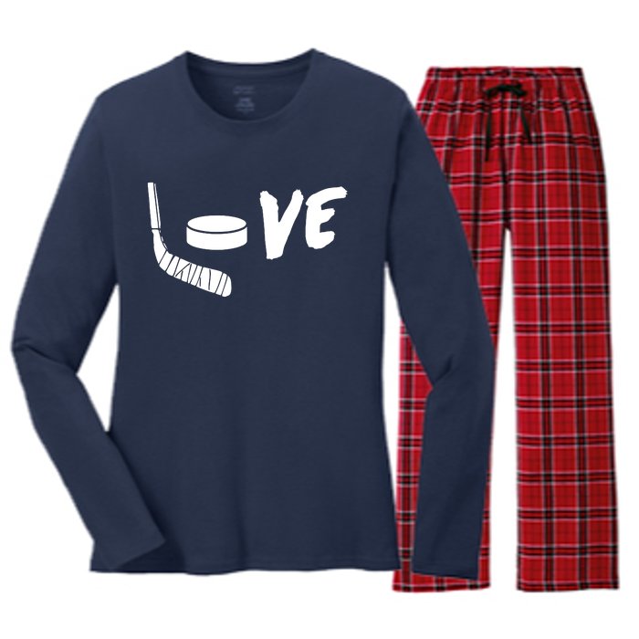 Love Hockey Ice Hockey Shirts & Gift For Hockey Fans Women's Long Sleeve Flannel Pajama Set 