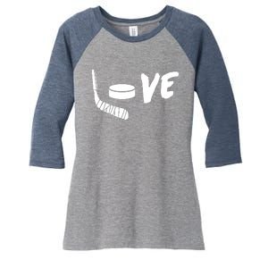 Love Hockey Ice Hockey Shirts & Gift For Hockey Fans Women's Tri-Blend 3/4-Sleeve Raglan Shirt