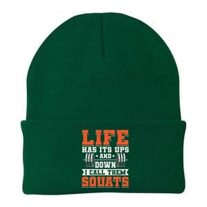 Life Has Its Ups And Downs I Call Them Squats Funny Gym Gift Knit Cap Winter Beanie