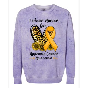 Leopard Heart I Wear Amber For Appendix Cancer Awareness Colorblast Crewneck Sweatshirt