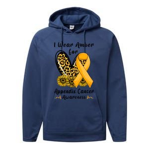 Leopard Heart I Wear Amber For Appendix Cancer Awareness Performance Fleece Hoodie