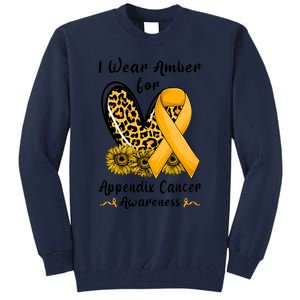 Leopard Heart I Wear Amber For Appendix Cancer Awareness Tall Sweatshirt