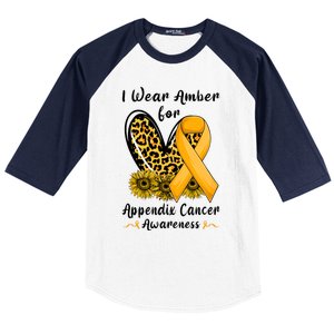 Leopard Heart I Wear Amber For Appendix Cancer Awareness Baseball Sleeve Shirt