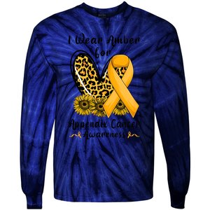 Leopard Heart I Wear Amber For Appendix Cancer Awareness Tie-Dye Long Sleeve Shirt