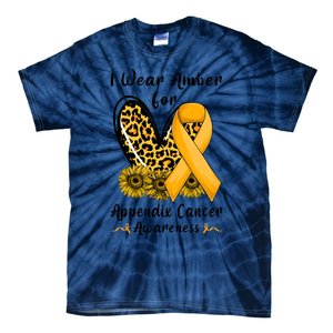 Leopard Heart I Wear Amber For Appendix Cancer Awareness Tie-Dye T-Shirt