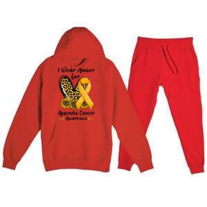 Leopard Heart I Wear Amber For Appendix Cancer Awareness Premium Hooded Sweatsuit Set