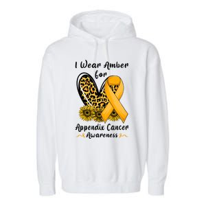 Leopard Heart I Wear Amber For Appendix Cancer Awareness Garment-Dyed Fleece Hoodie