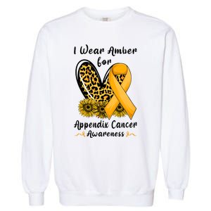 Leopard Heart I Wear Amber For Appendix Cancer Awareness Garment-Dyed Sweatshirt