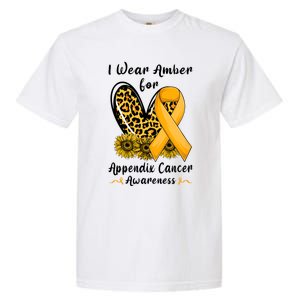 Leopard Heart I Wear Amber For Appendix Cancer Awareness Garment-Dyed Heavyweight T-Shirt