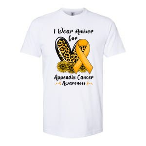 Leopard Heart I Wear Amber For Appendix Cancer Awareness Softstyle CVC T-Shirt