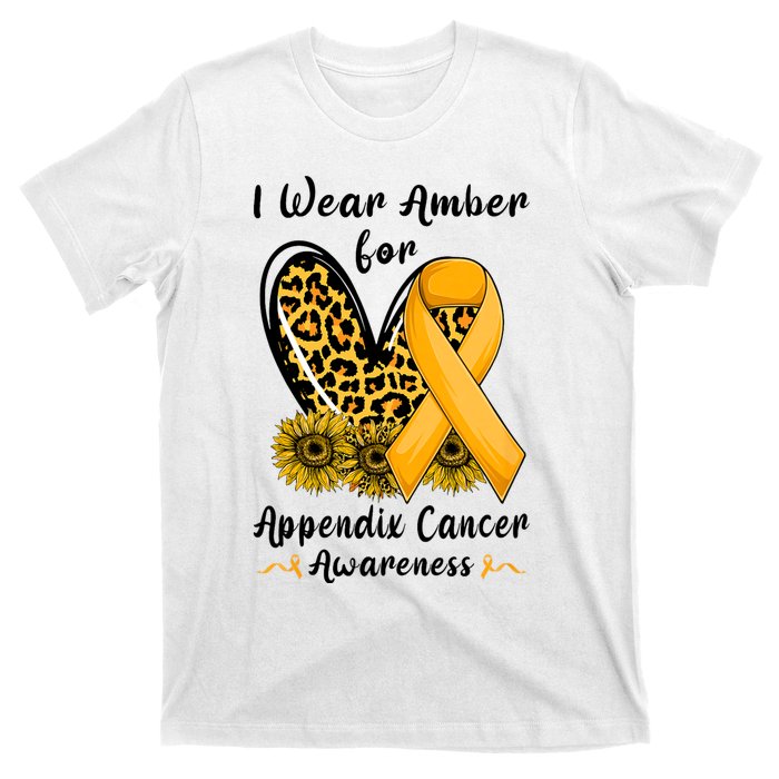 Leopard Heart I Wear Amber For Appendix Cancer Awareness T-Shirt