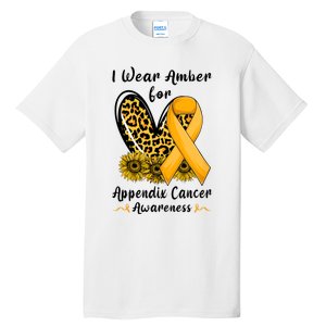 Leopard Heart I Wear Amber For Appendix Cancer Awareness Tall T-Shirt