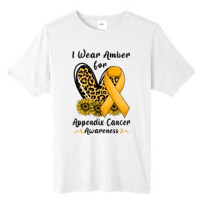 Leopard Heart I Wear Amber For Appendix Cancer Awareness Tall Fusion ChromaSoft Performance T-Shirt