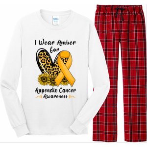 Leopard Heart I Wear Amber For Appendix Cancer Awareness Long Sleeve Pajama Set