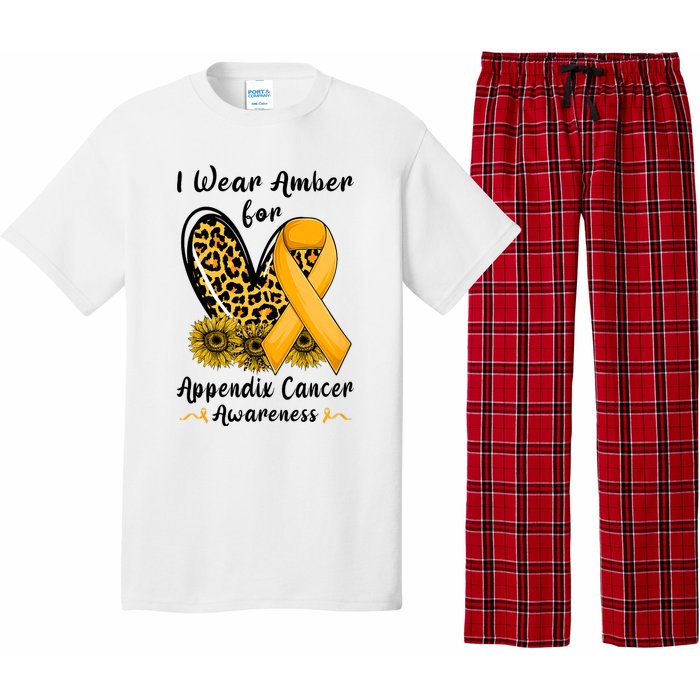 Leopard Heart I Wear Amber For Appendix Cancer Awareness Pajama Set