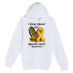 Leopard Heart I Wear Amber For Appendix Cancer Awareness Premium Pullover Hoodie