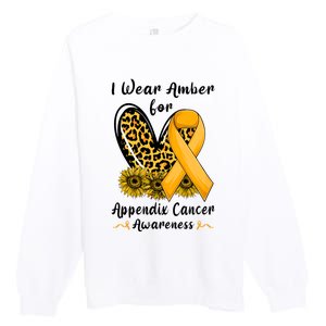 Leopard Heart I Wear Amber For Appendix Cancer Awareness Premium Crewneck Sweatshirt