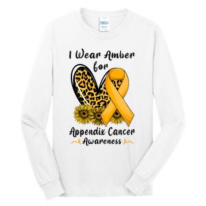 Leopard Heart I Wear Amber For Appendix Cancer Awareness Tall Long Sleeve T-Shirt