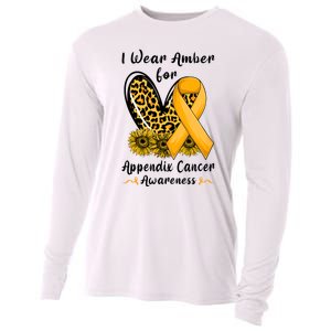 Leopard Heart I Wear Amber For Appendix Cancer Awareness Cooling Performance Long Sleeve Crew