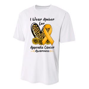 Leopard Heart I Wear Amber For Appendix Cancer Awareness Performance Sprint T-Shirt