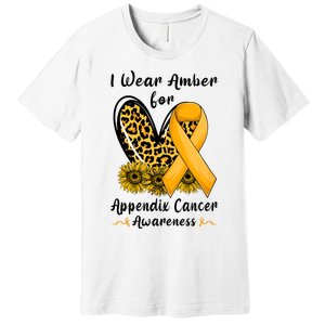 Leopard Heart I Wear Amber For Appendix Cancer Awareness Premium T-Shirt